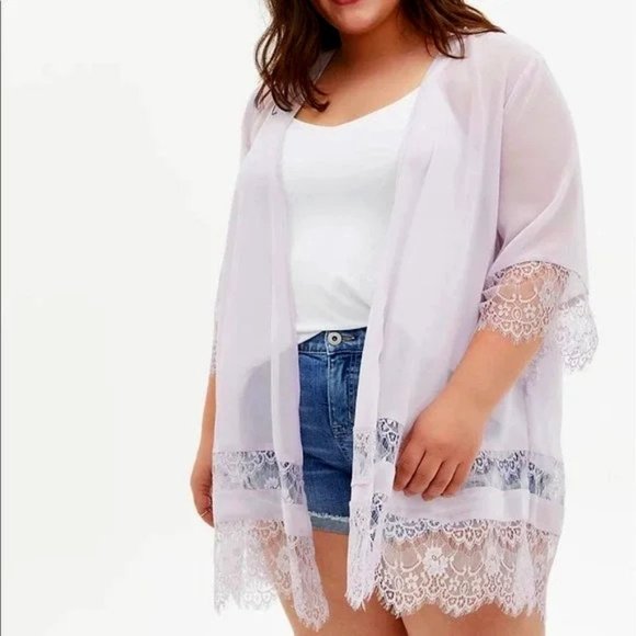 torrid Tops - Torrid Lavender Purple Lace Chiffon Kimono 2X NWT
